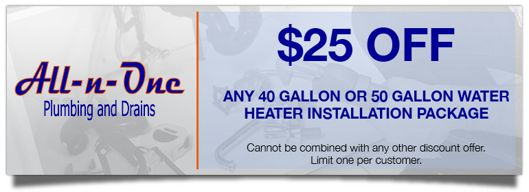 Coupons. Discount on 40 Gallon or 50 Gallon Water Heater Installation